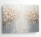 White & Gold Textured Floral Abstract Painting On Canvas DKS047