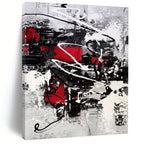 “Dynamic Red, Black, and White Abstract” - Energetic Abstract Painting On Canvas DS383