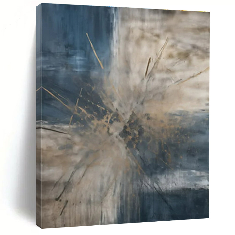 Blue & Beige Abstract Burst Painting On Canvas PS0825