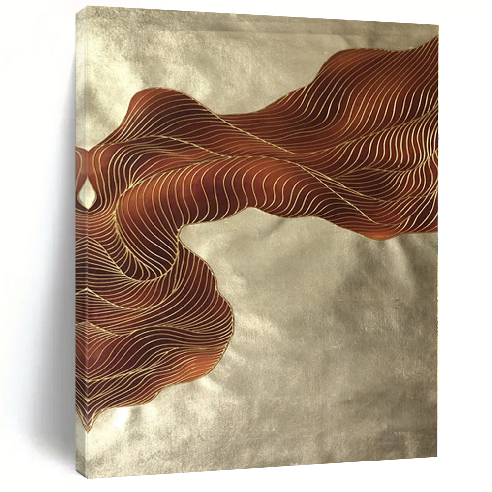 “Brown - Gold Abstract Flowing Ribbons” - Opulent Abstract Painting On Canvas PS0347