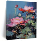 Blue, Pink, Green with Textured Lotus "Vibrant Blooms" Abstract Painting On Canvas PS1436