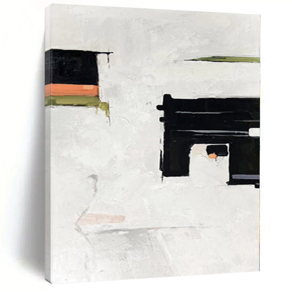 “Black - Green - Orange Abstract Minimalist Forms” - Subtle Abstract Painting On Canvas PS0327