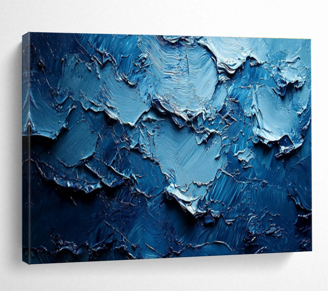 “Textured Blue Abyss” - Blue Abstract, Impasto Oil Painting On Canvas DKS758