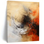 Beige, Grey, Black & Orange Abstract Circle Painting On Canvas PS0828