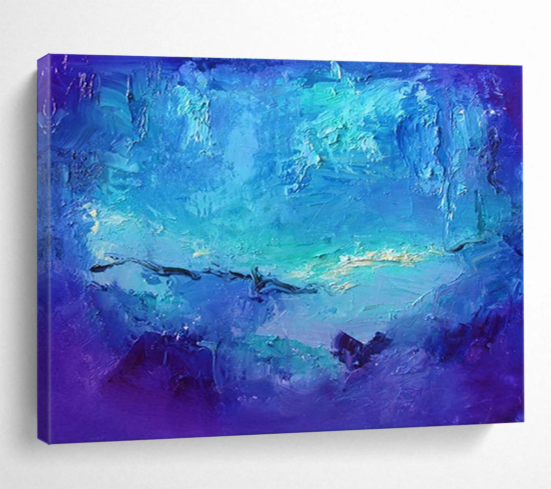 “Blue Ocean Abstraction” - Blue & Purple Abstract Sea, Textured Wave Painting On Canvas DKS720
