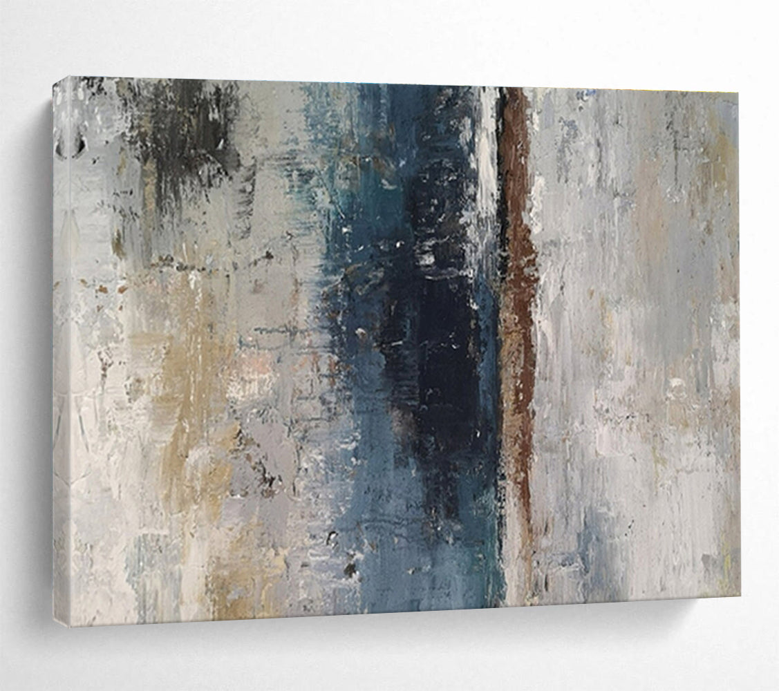 “Blue - Grey Textured Silence” Abstract Painting On Canvas DKS293