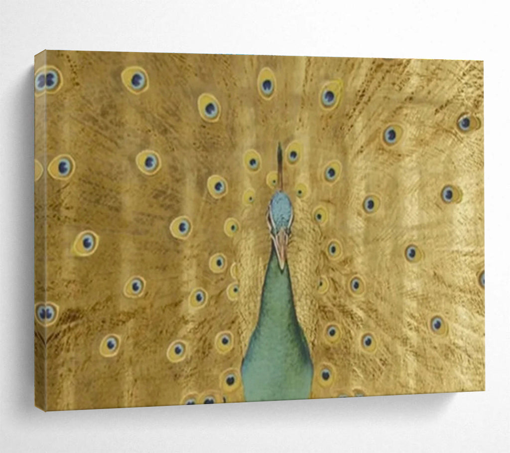 “Golden Peacock Display” - Gold, Blue & Green Animal, Ornate Oil Painting On Canvas DKS740