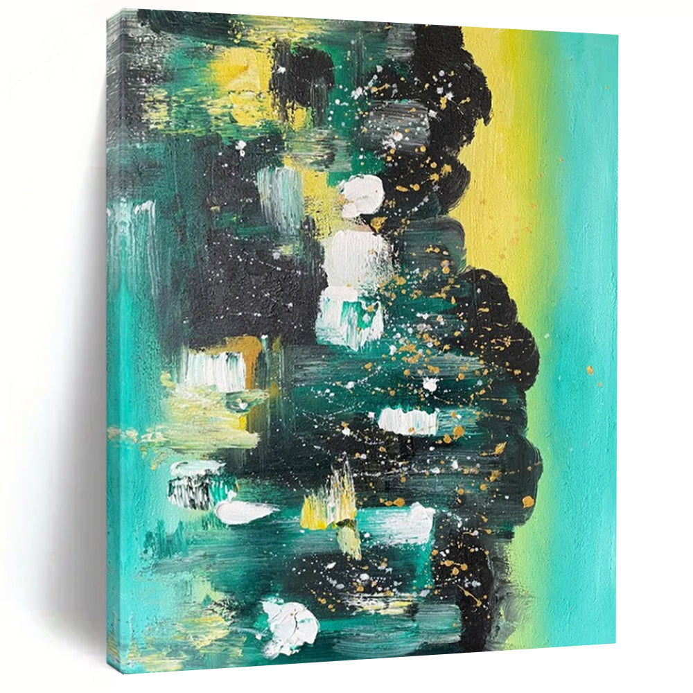“Teal - Gold Abstract Splatter” - Abstract Expressionist Painting On Canvas DS038