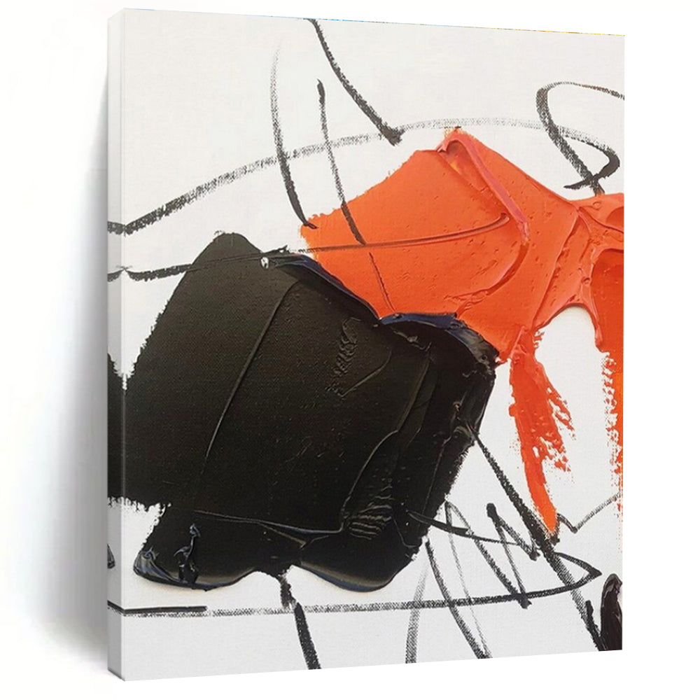 Neon Orange, Black, White Bold Clash “Fiery Energy” - Painting On Canvas PS0786
