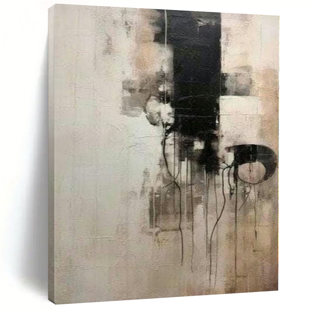 “Dramatic Black - and - White Abstract with Dripping Lines” - Bold Abstract Painting On Canvas PS0251