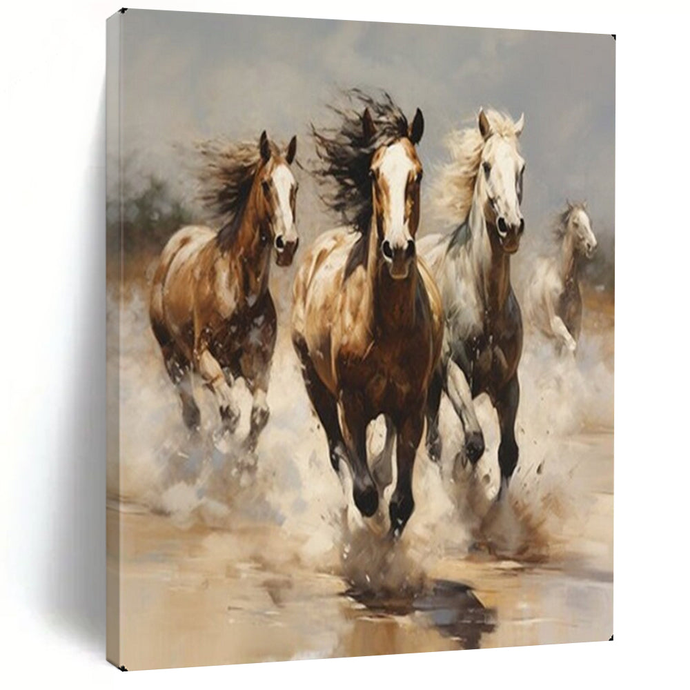 Galloping Horses in Earth Tones, Remington - Style Energy, Animal Painting On Canvas PT2131
