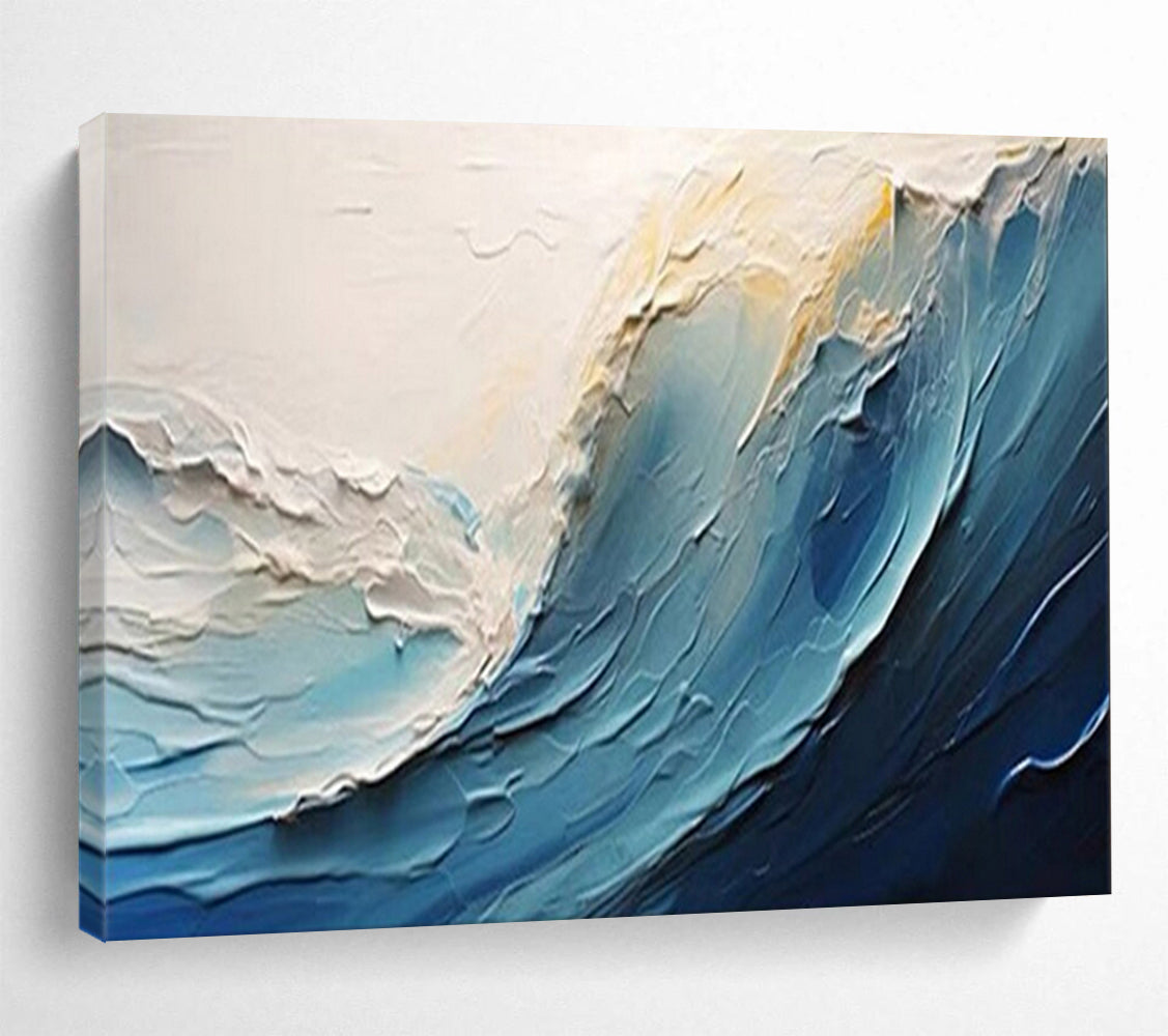 “Textured Blue - White Ocean Wave” - Impasto Seaside Painting On Canvas PT1558