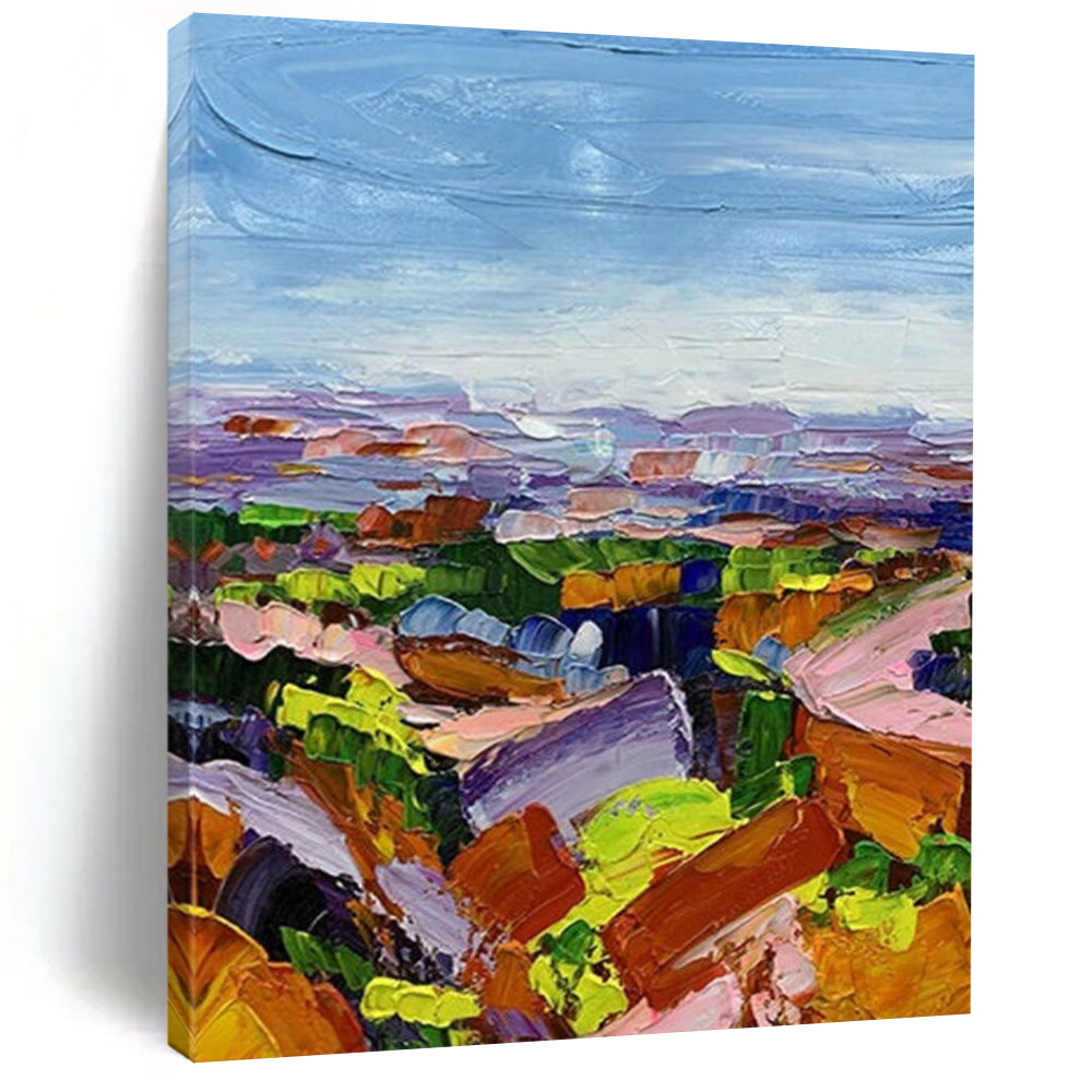 “Colorful Landscape Panorama” - Impressionistic Abstract Landscape Painting On Canvas DS276