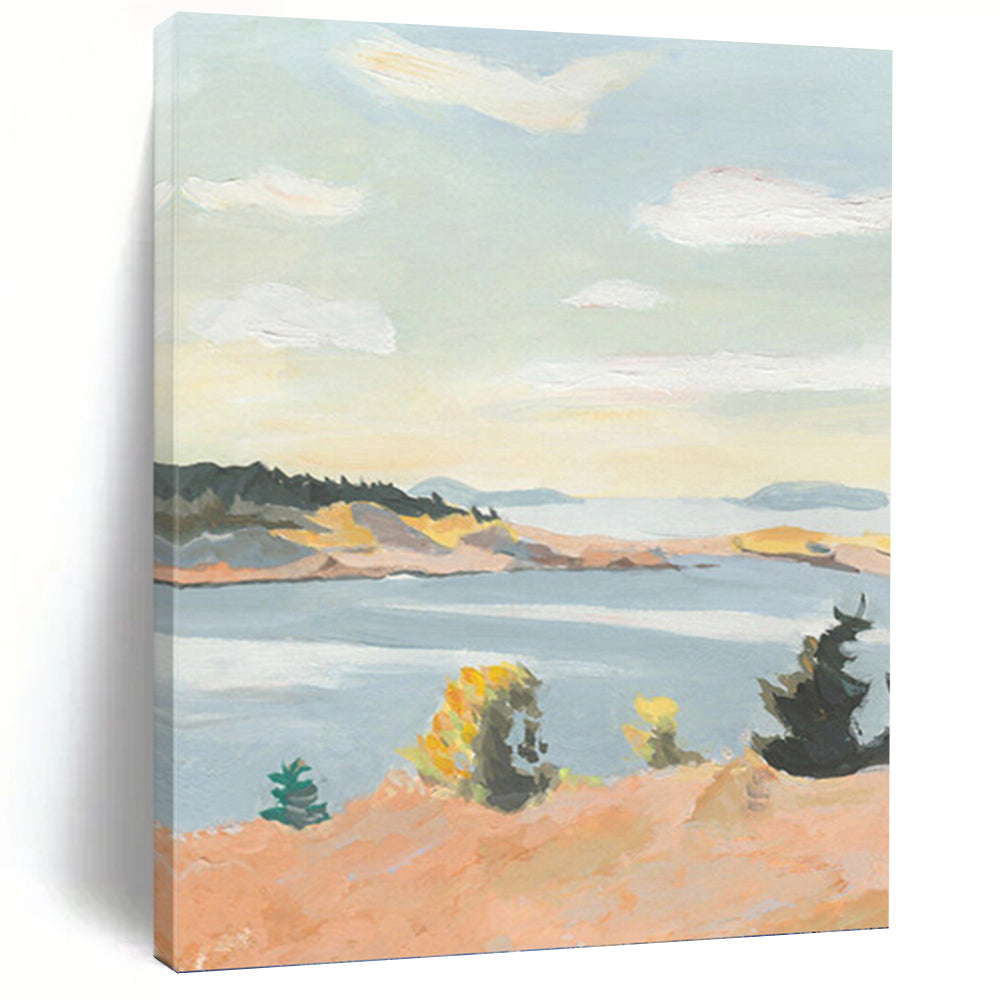 “Sunset Lakeside View” - Warm Hues, Lake & Landscape Painting On Canvas PT1460