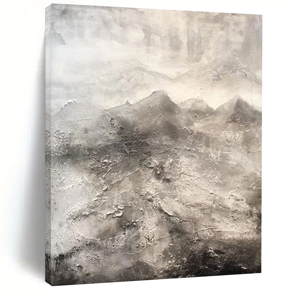 “Monochromatic Textured Landscape” - Gray Shades with a 3D - like Surface Painting On Canvas DS256