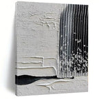 “Tactile White - Black Abstract with Raised Lines” - Textured Abstract Painting On Canvas PS0280