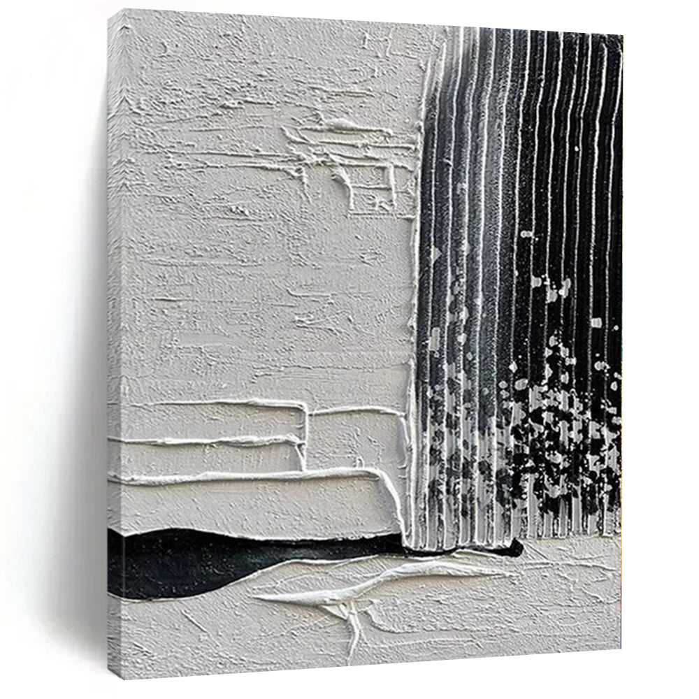 “Tactile White - Black Abstract with Raised Lines” - Textured Abstract Painting On Canvas PS0280