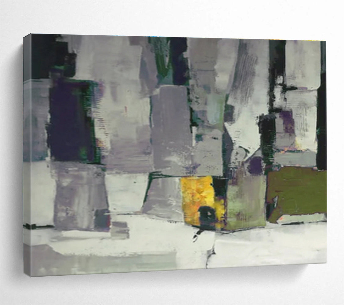 Gray - Toned Abstract Blocks - Cubist - inspired Abstract Painting On Canvas DKS365