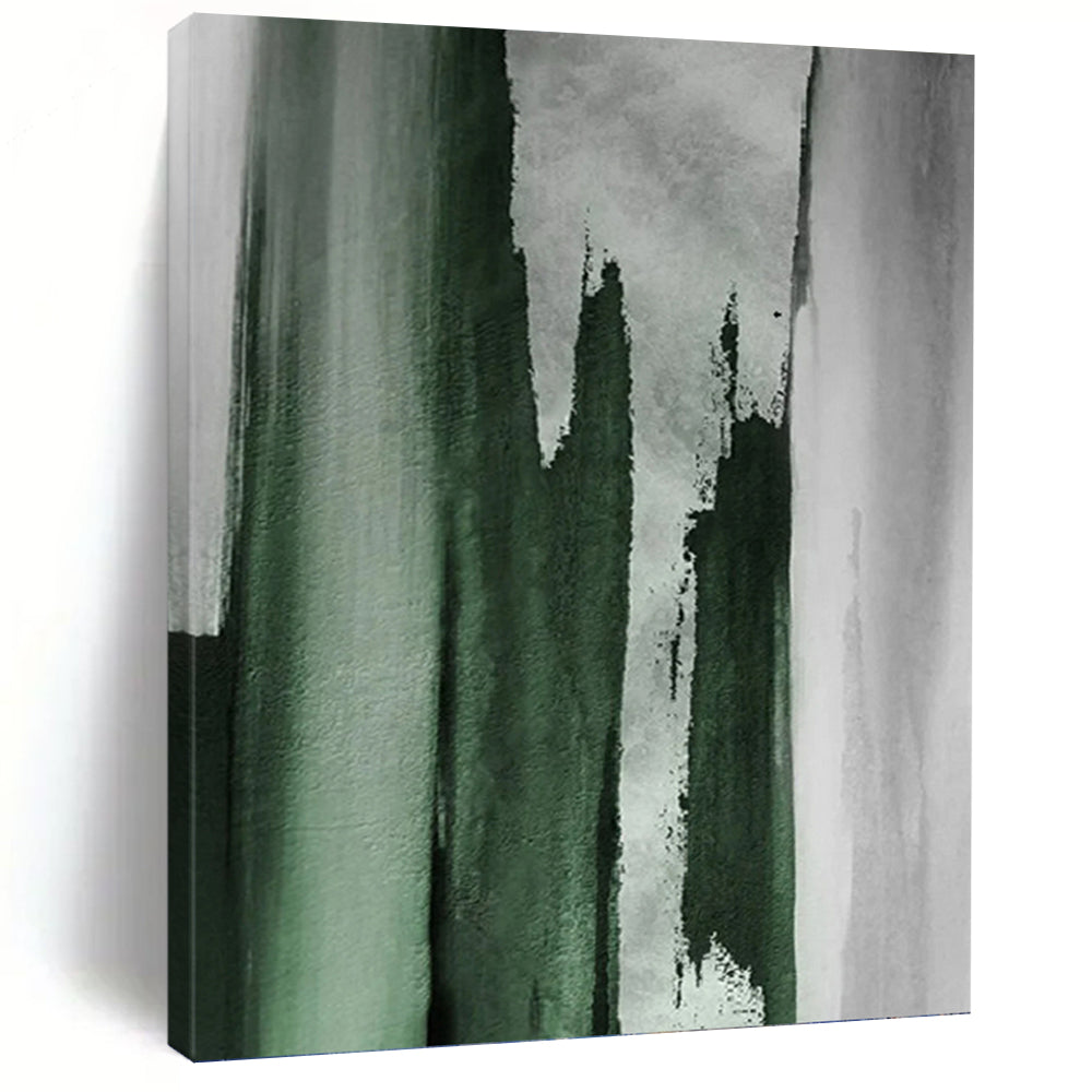 “Green - Grey Vertical Strokes” - Abstract Expressionist Painting On Canvas PT1233