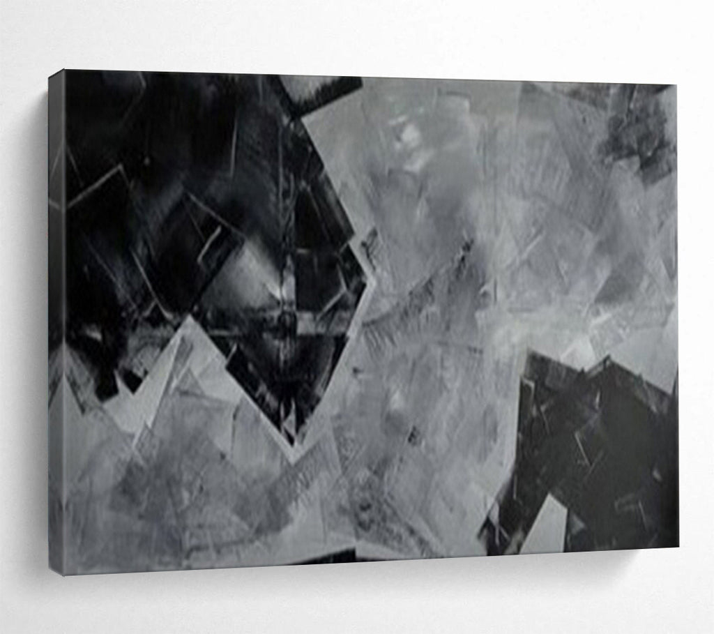 “Black - White Geometric Collage” - Abstract Cubist - Painting On Canvas PT1732