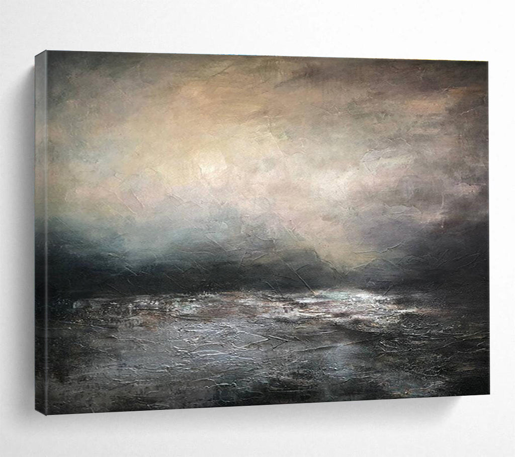 “Dark Sea Storm” - Gray, Black & Brown Seascape, Impressionistic Oil Painting On Canvas DKS781