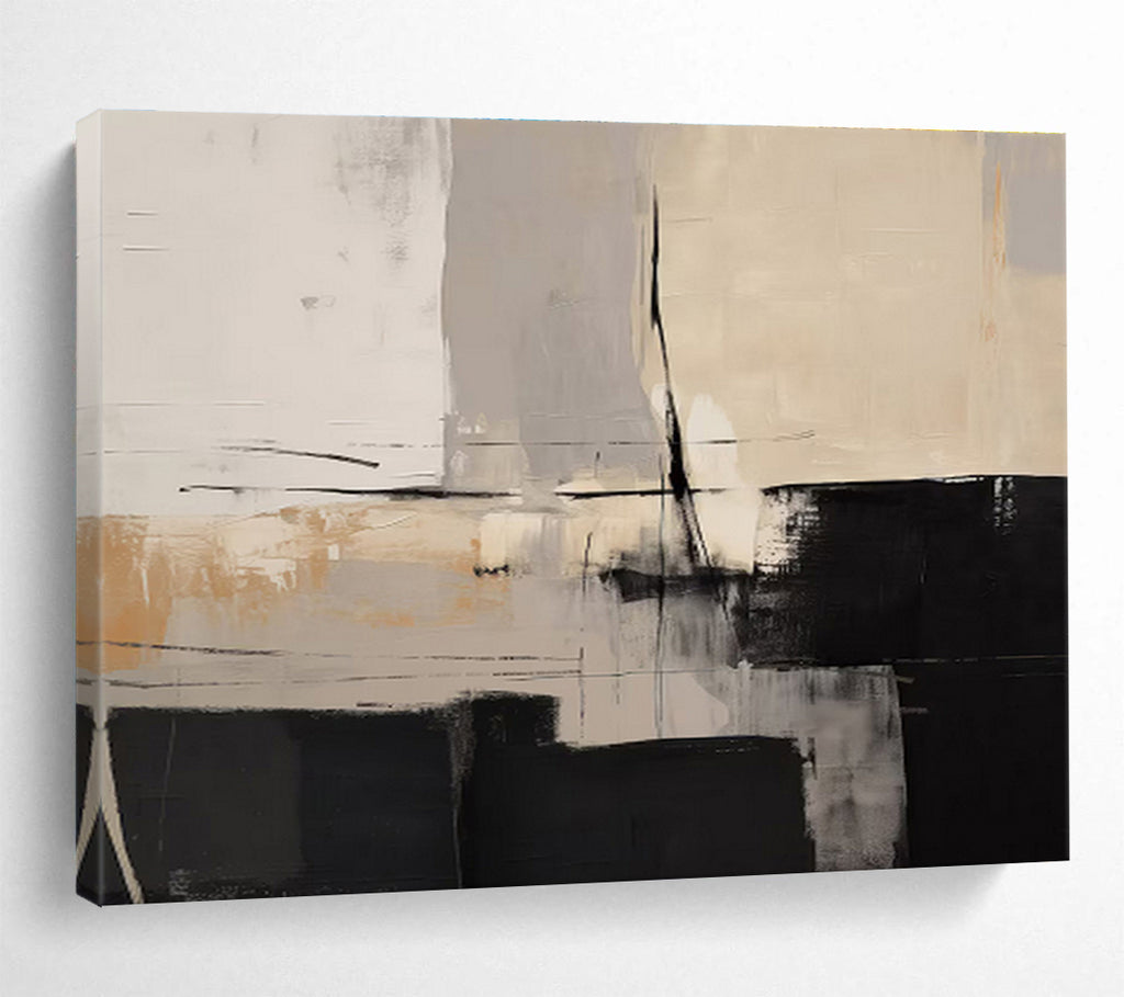 “Black - Beige Abstract Contrast” Abstract Painting On Canvas DKS241
