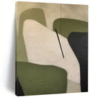 “Geometric Shapes in Green & Neutral” - Green, White, Black Abstract Geometric Painting On Canvas PS0575