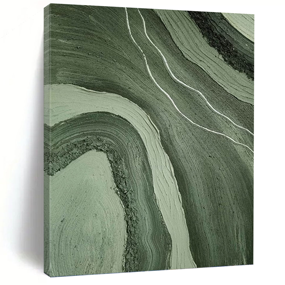 “Green & Gray Flowing Textures” - Green, Gray, Fluid Abstract Painting On Canvas PT1484