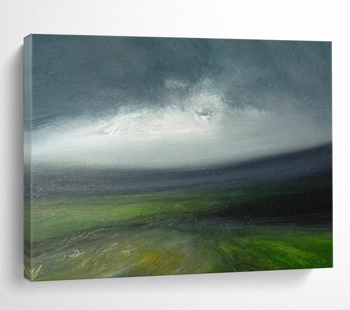 “Moody Green Landscape with a Hint of Blue” - Atmospheric Oil Painting On Canvas PT029