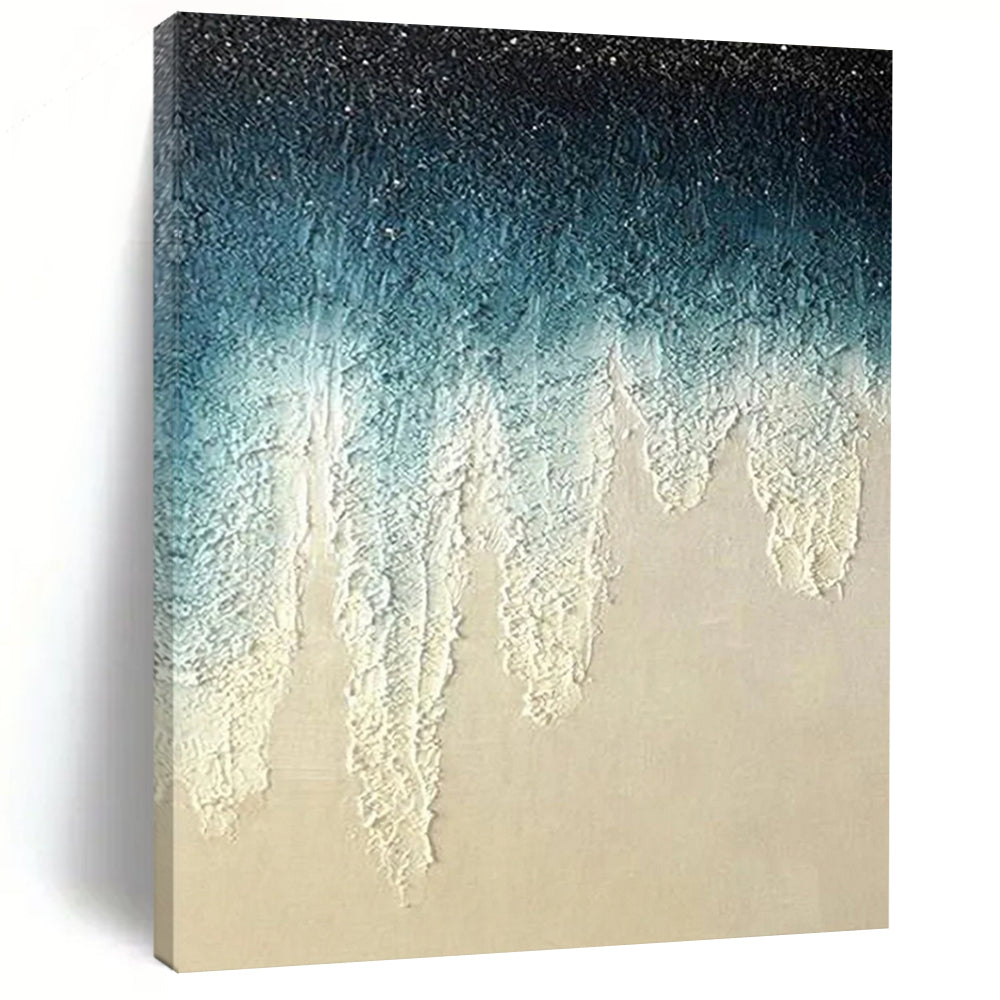 “Blue to Beige Gradient with Icicle - like Textures” - Abstract Winter - Inspired Painting On Canvas DS343