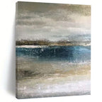“Muted Tones Seascape: Grey, Blue, and Beige” - Abstract Coastal Painting On Canvas PT0945
