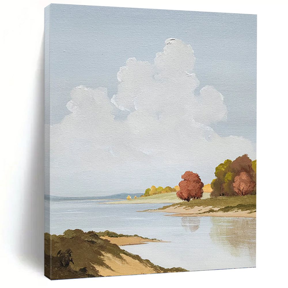 “Tranquil Riverbank in Soft Hues” - Impressionist - Inspired Landscape Painting On Canvas PT1436