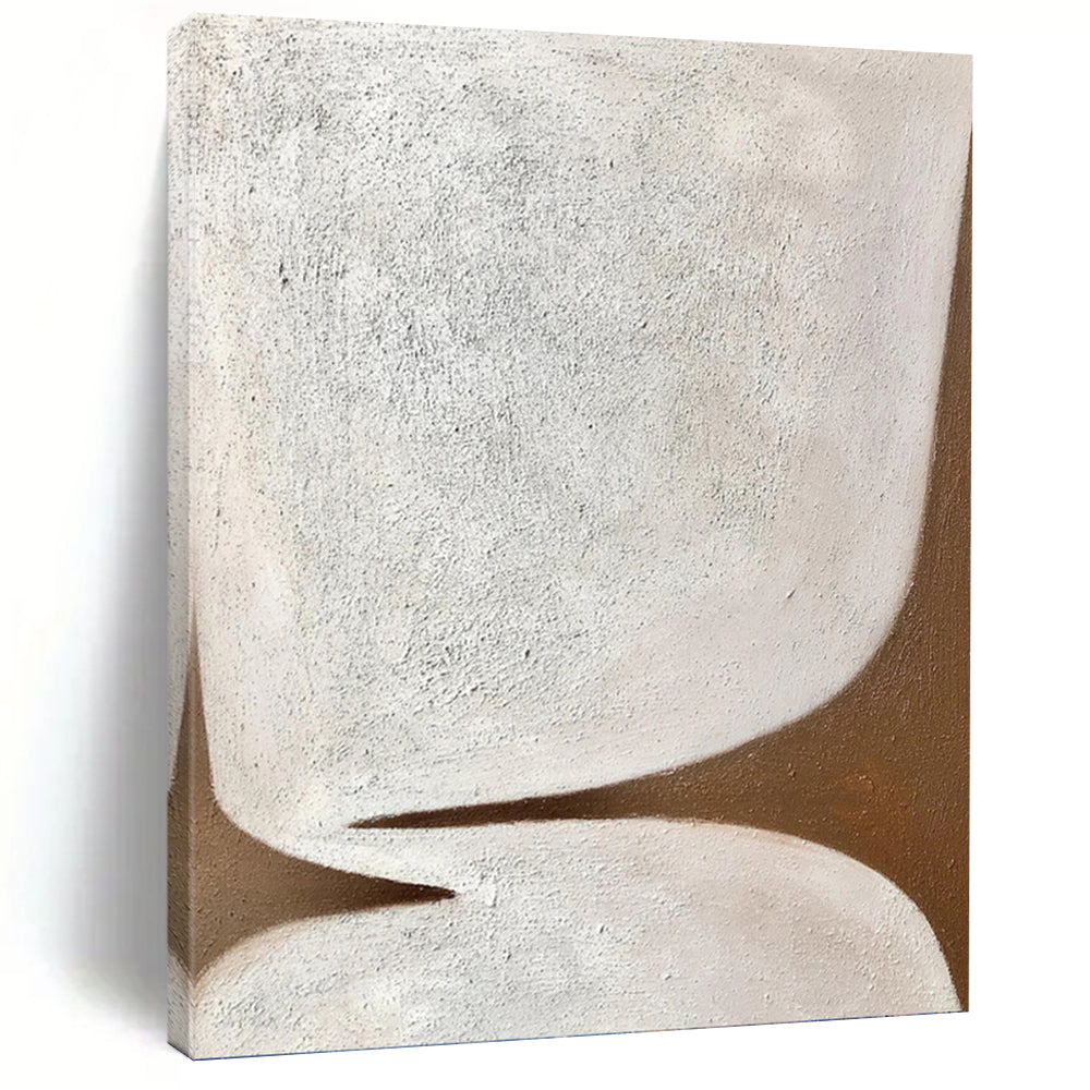 “White - Brown Abstract Forms” - Minimalist Abstract Painting On Canvas PT1179