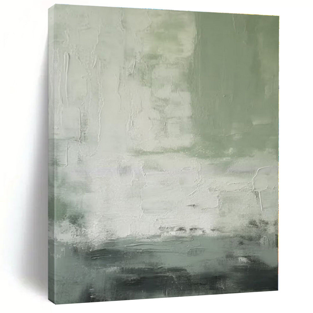 “Green - Gray - White Textured Abstraction” - Green, Gray, White Abstract Painting On Canvas PS0523