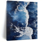 “Blue & White Ocean Currents” - Blue, White Abstract Seascape Painting On Canvas PS0669
