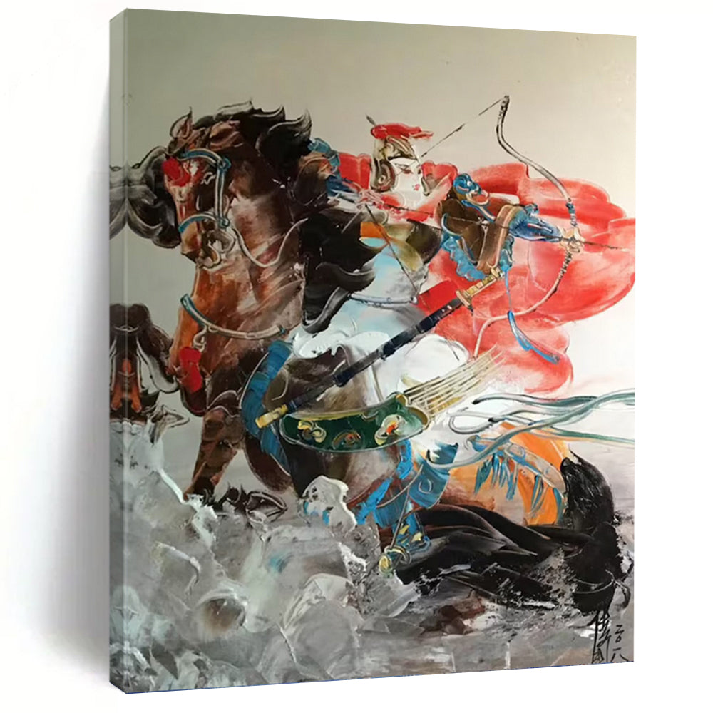 “Chinese Warrior on Horseback” - Oriental, Heroic - Themed Painting On Canvas PT1589