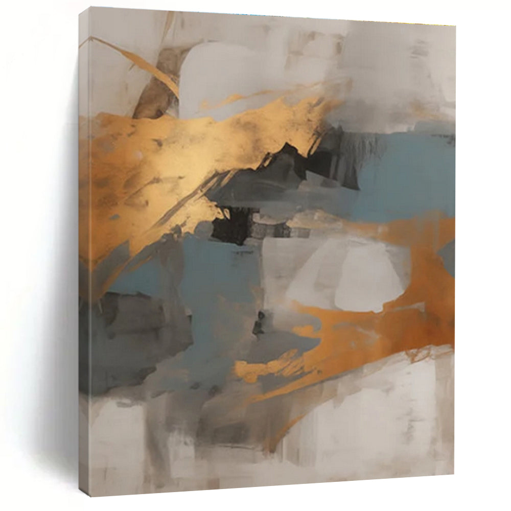 Gray, Gold & Blue Abstract Blocks "Skyward Harmony" Painting On Canvas PS0848
