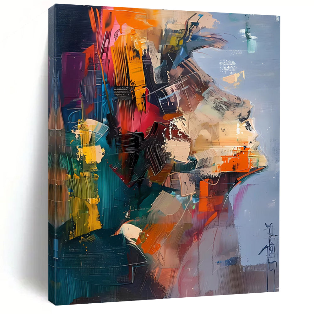 “Color - Blocked Abstract Portrait” - Expressive Abstract Painting On Canvas DS285