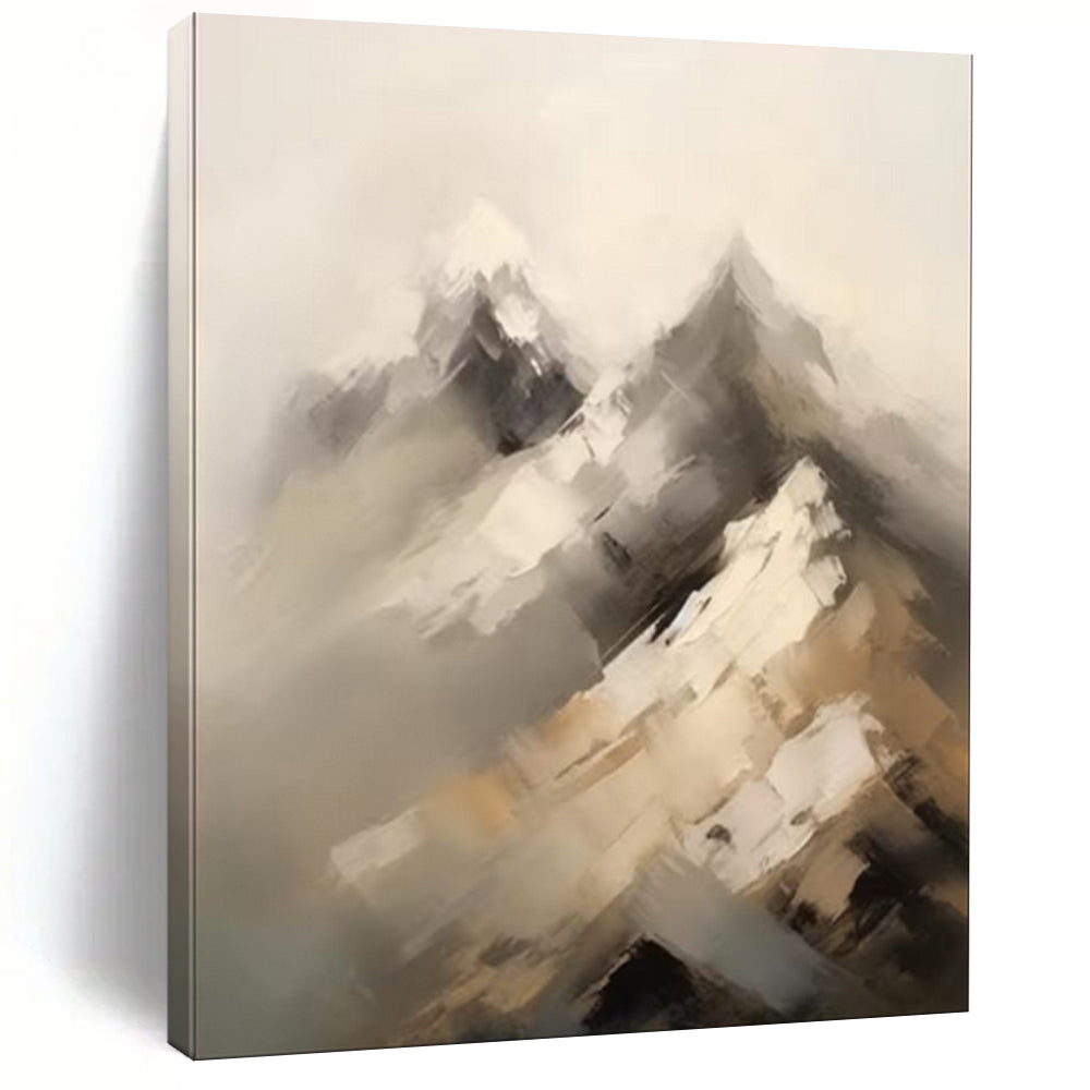Gray - White - Brown Abstract Mountain, Inspired by the Style of Anselm Kiefer's Textured Landscapes, Painting On Canvas PT2092