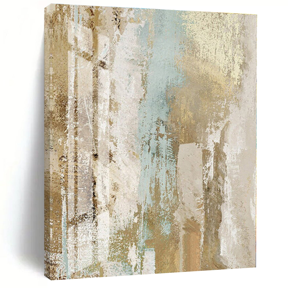 “Beige - Blue Textured Abstract” - Beige, Blue Abstract Textured Painting On Canvas PS0434