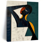 “Geometric Figure in Green & Blue” - Cubist, Figure Painting On Canvas PT1466