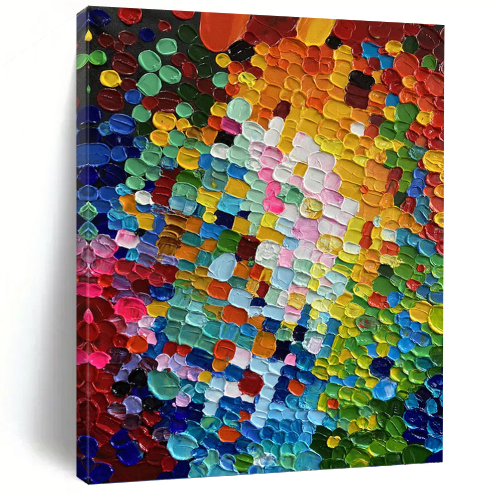 “Colorful Abstract Dots” - Abstract, Vivid - Colored Painting On Canvas PT1592