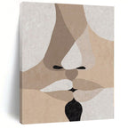 Beige, Brown, White and Black with Layered Facial Forms "Intimate Fusion" Abstract Painting On Canvas PS1157