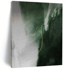 “Green - Yellow Abstract Line” - Green, Gray, Yellow Abstract Minimalist Painting On Canvas PS0649