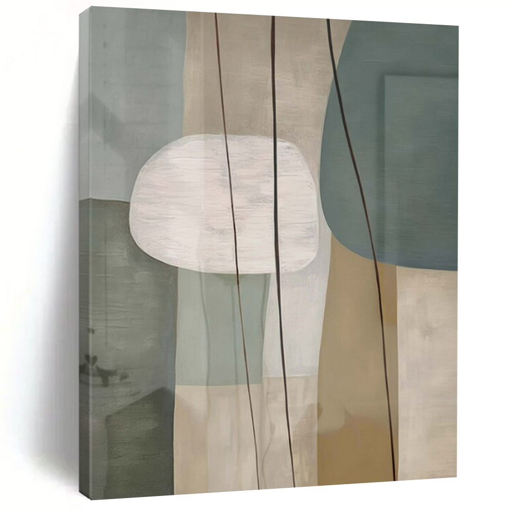 Soft Tones of Gray, Beige, and White with Geometric Shapes "Gentle Geometry Fusion" Abstract Geometric Painting On Canvas PS1054