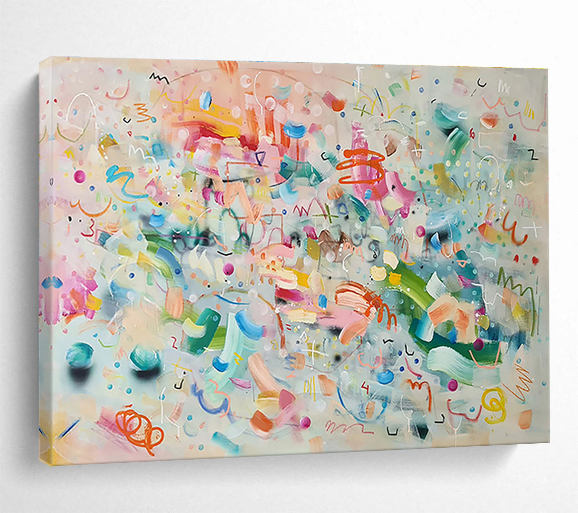 Whimsical Colorful Abstract Painting On Canvas DKS059