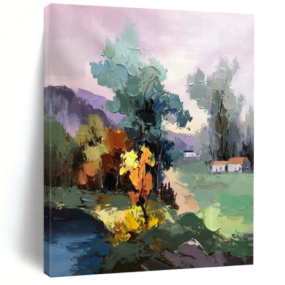 “Colorful Village Landscape” - Impressionist Landscape Painting On Canvas PT1289