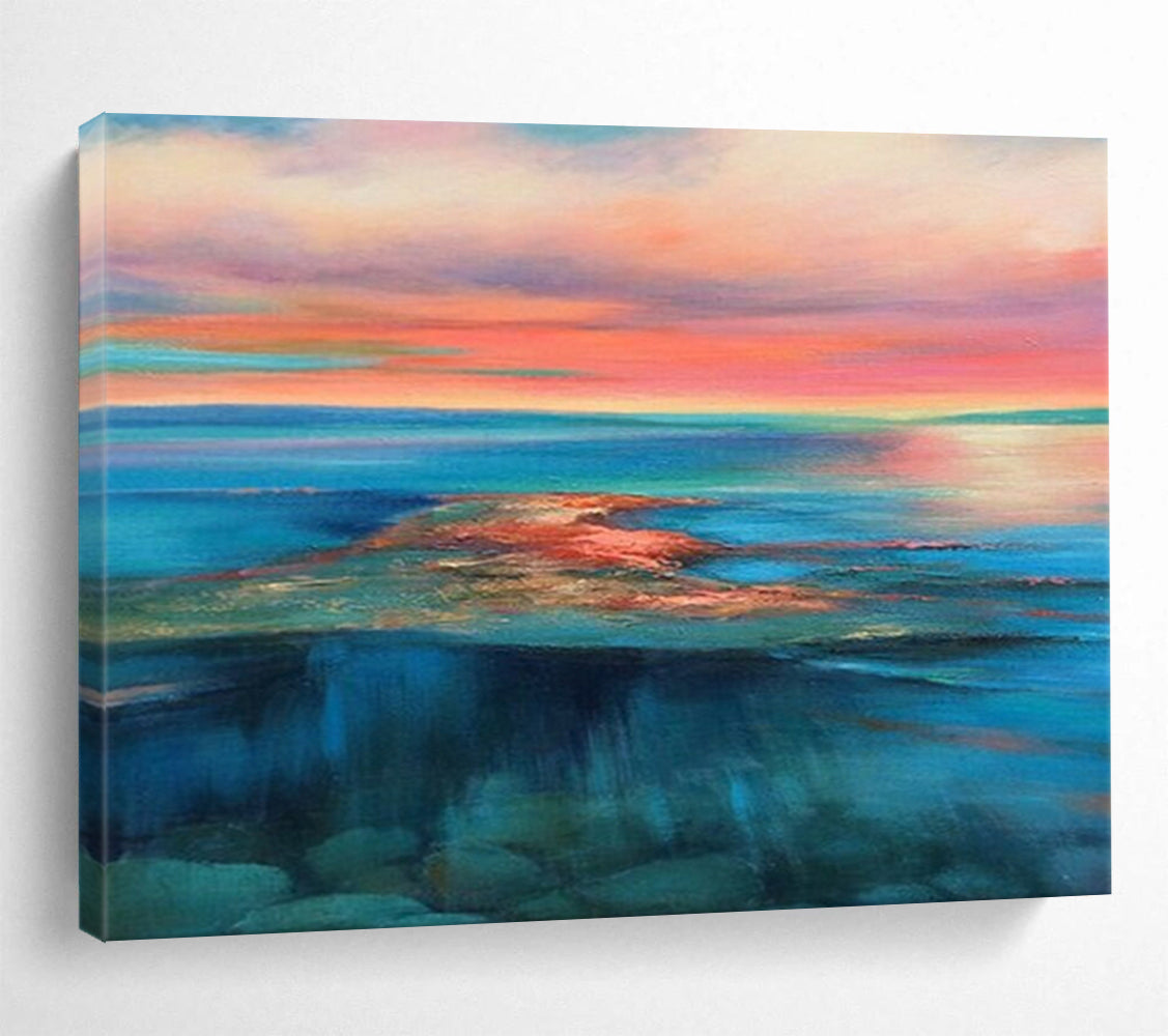 “Vibrant Coastal Sunset in Pinks, Oranges & Blues” - Colorful Seascape Oil Painting On Canvas PT024