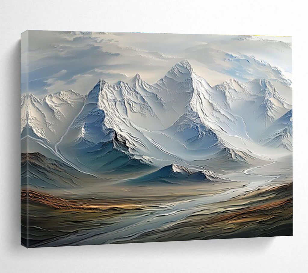 “Snowy Mountain Range” - Hyper - Realistic Landscape Painting On Canvas DKS470