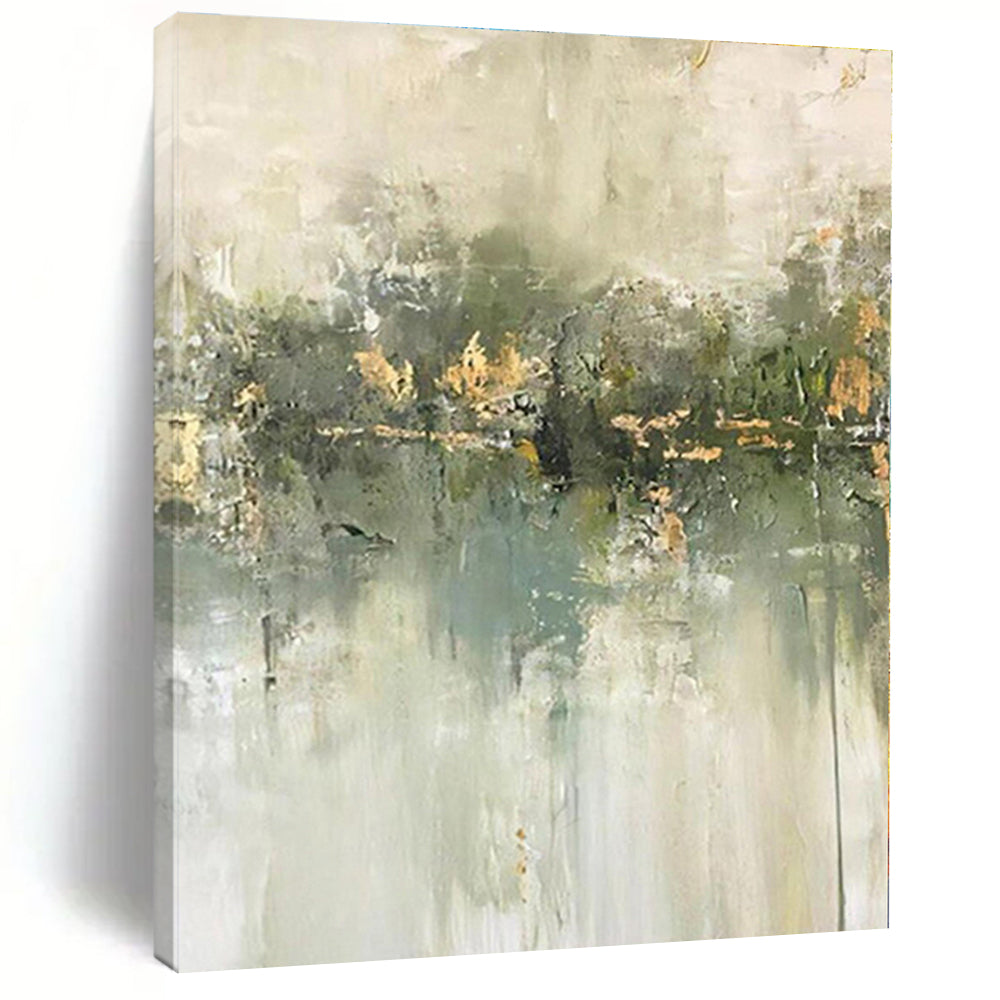 “Green & Gold Abstract Reflection” - Abstract Reflection Painting On Canvas PS0423